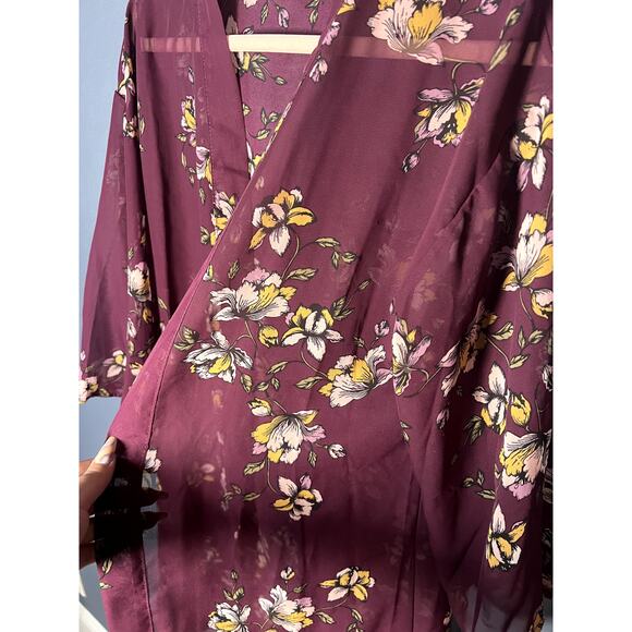 Wall Flower Sheer Floral Kimono in Purple Sz Large for Vacation, Beach, Swimsuit - Picture 4 of 6